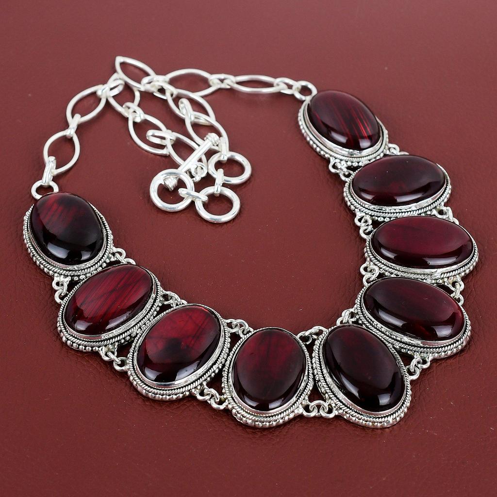 Red Fire Labradorite Necklace Handmade Gemstone Necklace 925 Sterling Silver Necklace Vintage Jewelry Adjustable Chain Necklace Gift For Mom