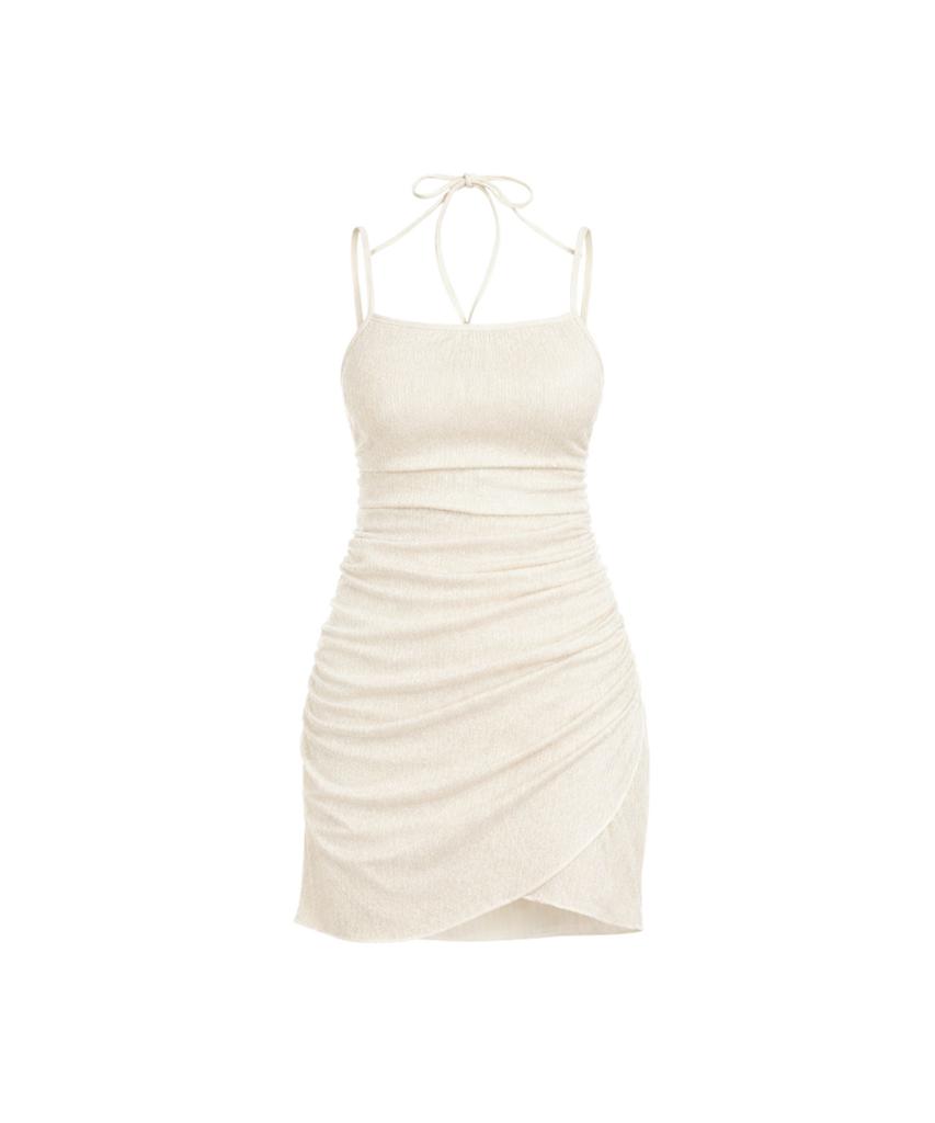 VIKINI VENDER Halter Shirred Skirt Monokini - Cream