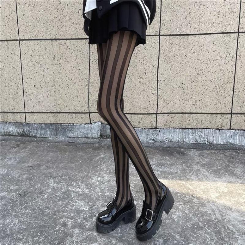 Gestreifte Oberschenkelhohe Strümpfe Strumpfhosen Dessous Strumpfwaren Ultradünne Nylonstrumpfhosen Strumpfhosen Damen Schwarze Strumpfhosen Bodystockings Neu