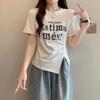 Korean Basic Letter Printed Pullovers Women's Clothing Fashion Folds Irregular Summer Short Sleeve Casual Asymmetrical  T-shirt