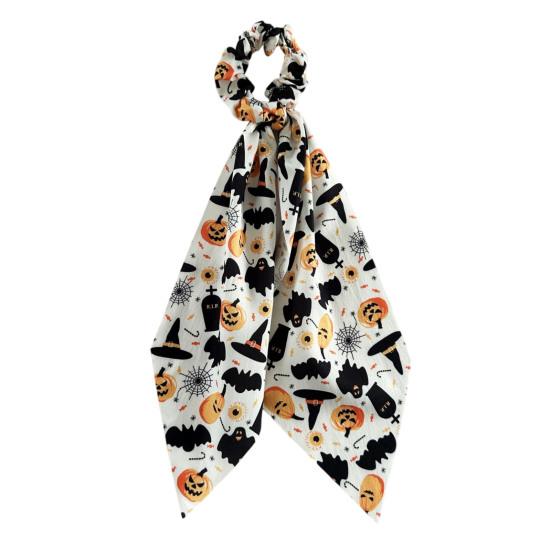 Halloween Ribbon Scrunchie Satin Scrunchies for Women, Funny Pumpkin Printed Elastic Hair Ties, Comfortable Band Soft Ponytail Holders, Decorative