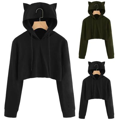 Mode Dames Cat Ear Lange Mouw Hoodie Sweatshirt Capuchon Pullover Tops Blouse