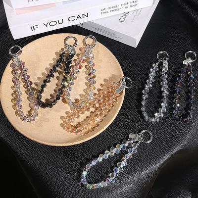 Stylish Glitter Crystal Bead Pendant Detachable Colorful Wrist Crystal Chain Transparent Phone Lanyard Women Girls