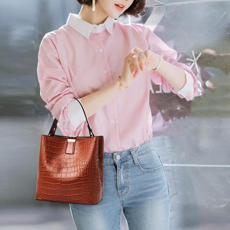 Женская сумка-ведро с крокодиловым узором, сумка через плечо, женская сумка из искусственной кожи 20*14*22cm коричневый