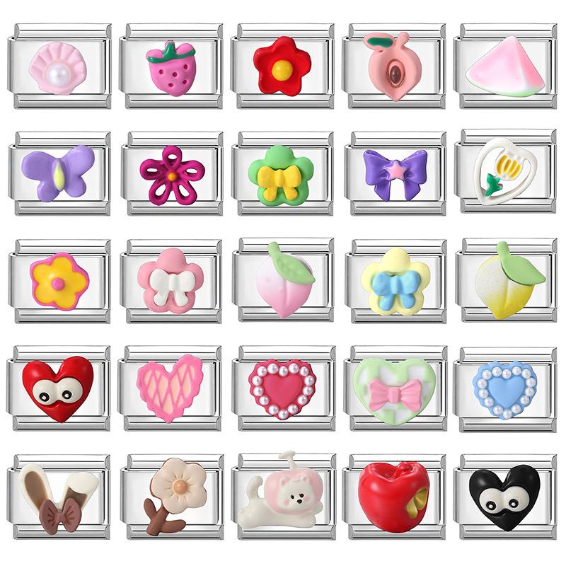 Cute 3D Series Red Apple Eye Heart Flower Bow Knot Italian Charm Link Fit 9mm Stainless Steel Jewelry DIY Making Bracelet Gift