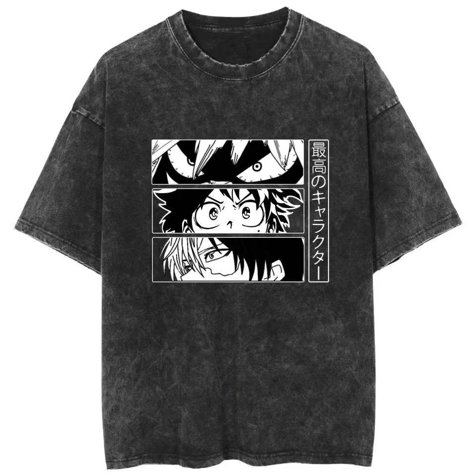 

Anime My Hero Academia Graphic T Shirt Harajuku Print Vintage Washed Tshirt Men Women Clothes Oversized Cotton Short Sleeve Tee S