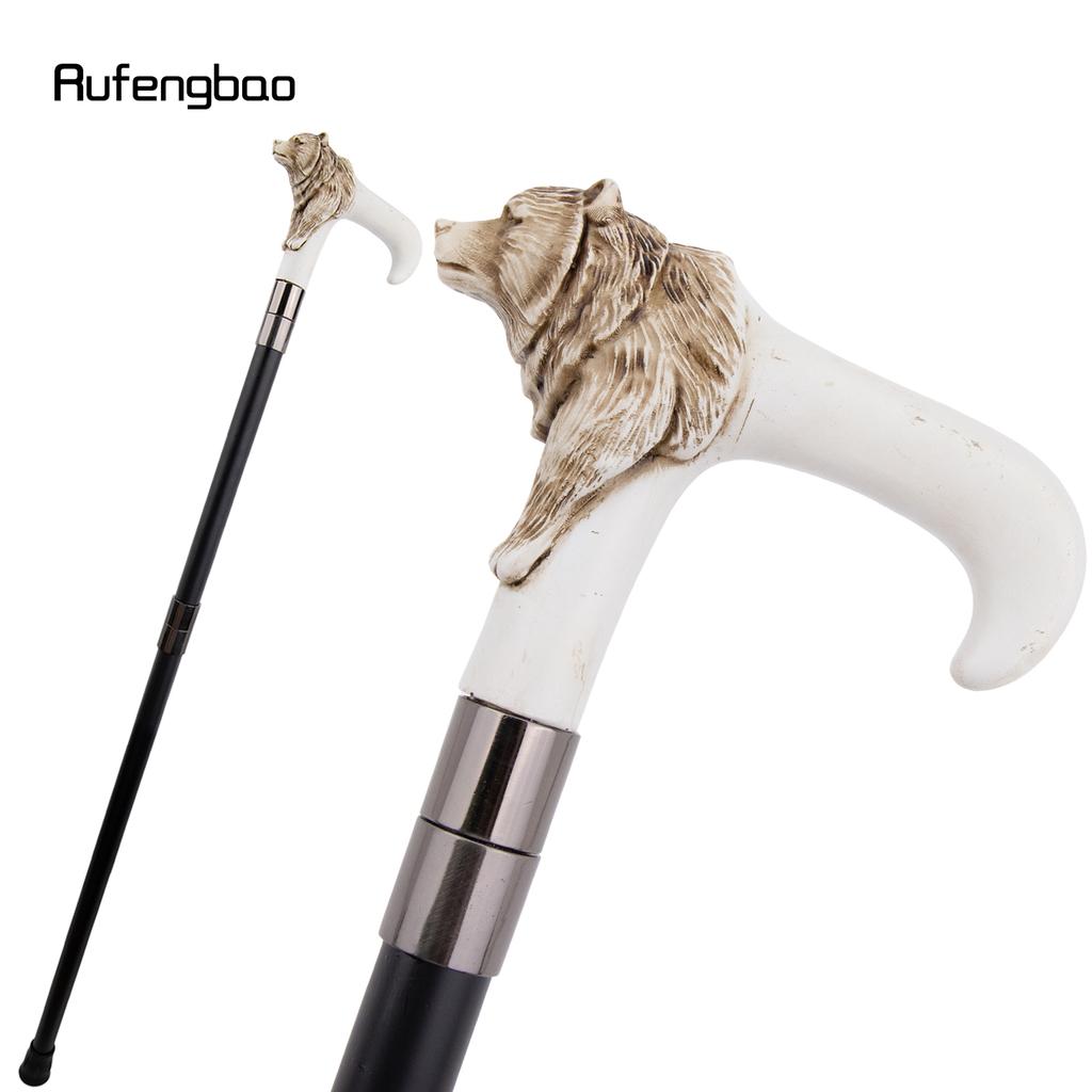 Silver Resin Bear Head White Walking Cane Fashion Decorative Steel Stick Gentleman Elegant Cosplay Cane Knob Crosier 92cm