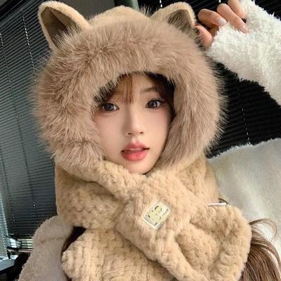 Cappello a Sciarpa Invernale da Donna con Orecchie di Volpe in Peluche - Spesso, Caldo, Protezione dal Freddo per Ciclismo con Copertura per Collo e Orecchie.