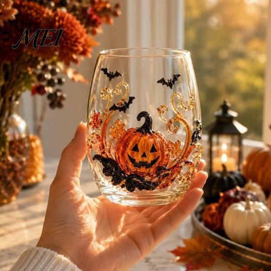 Kreativer Getränkebecher Halloween Geist Whiskeyglas, Schwarze Katze Spinnennetz Totenkopf Tumbler für Neuartige Form Glas Cocktail, 350ml Gruseliges Trinkgeschirr Zuhause