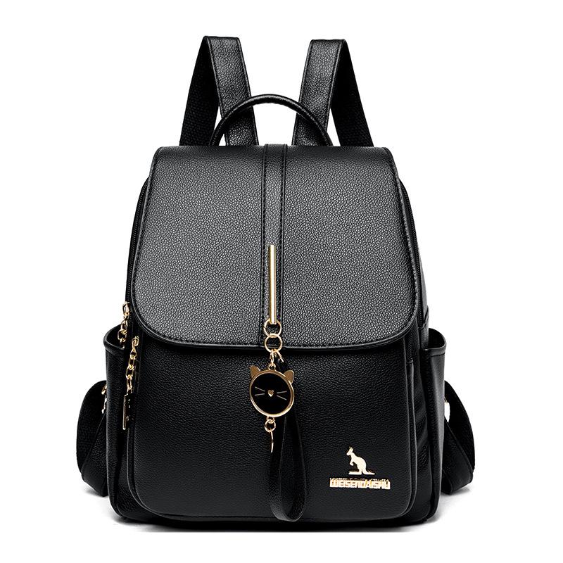 Kitten decorative backpack cowhide pattern fashion travel women s backpack bag student schoolbag anti-theft design