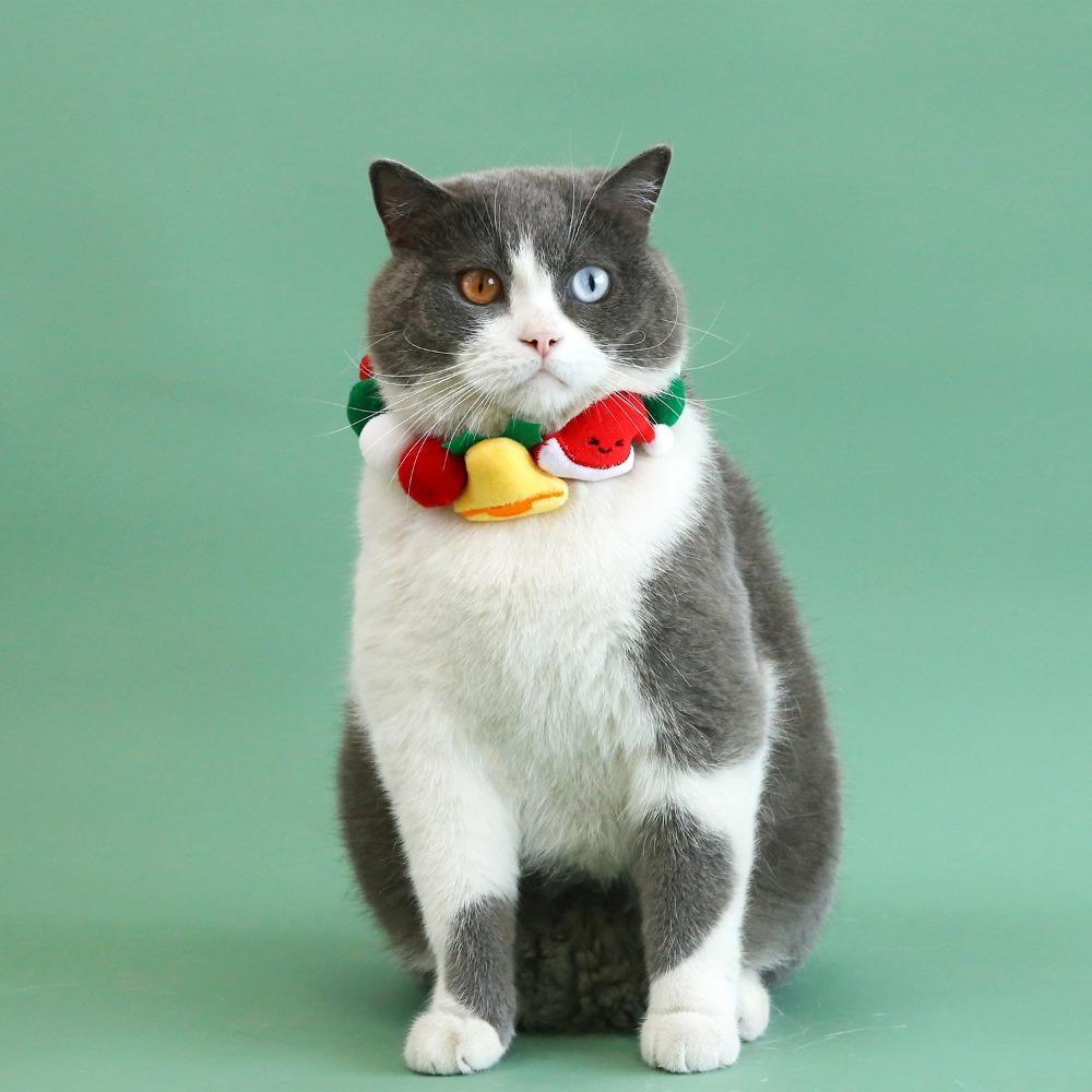 2pcs Soft Christmas Cat Collar Adjustable Dog Bib Decorative Chain Pet Ball Collar  Party