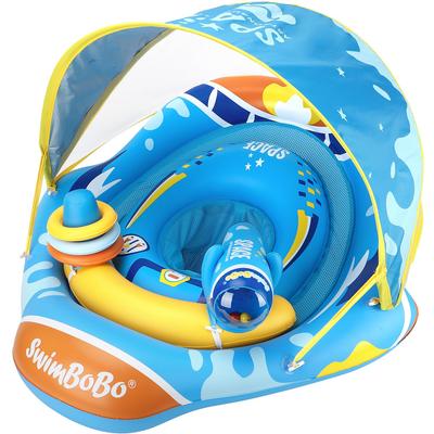 Baby Float with Cover, Boat-Style Inflatable Foot Float for Babies, UV Protection, SPF50+ Sunscreen, Removable Sunshade, Baby Float for Beach,