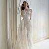 Mori light wedding dress, neck V-neck halter, fishbone girdle waist perspective lace long pendulum fairy dress