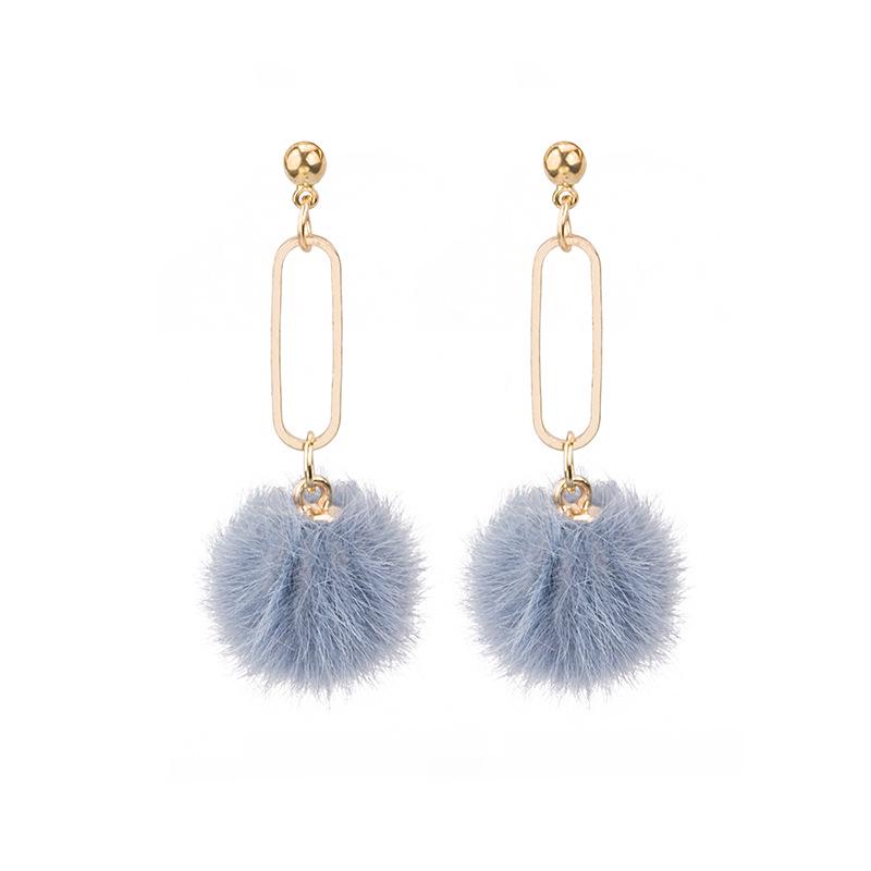 "925 Silver Needle Wool Ball Earrings: Cute Candy Color Long Earrings with Metal Splicing - Japanese & Korean Style for Autumn/Winter"