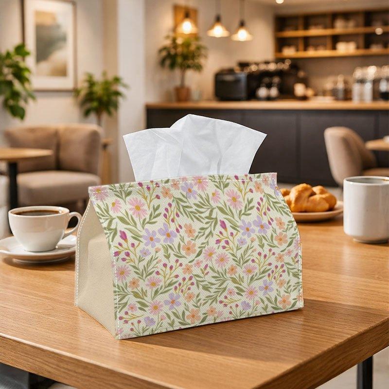 1pc Retro Botanical Floral Tissue Box Holder in Soft Pink, Fully Washable Fabric Organizer with Secure Stitching And Rounded Edges, Resistant to Spill