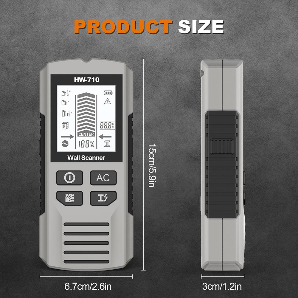 6-in-1-Wandmetalldetektor, Tiefenmesser für Wandbolzen, Metall- und Holzbolzen, Wechselspannung, stromführende Leitungen, Wandscanner, Elektrokastenfinder