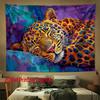 1Pcs Colorful Oil Painting Leopard Tapestry, Sleeping Leopard Wall Hanging, Aesthetic Room Decor Suitable Offices Bars Party