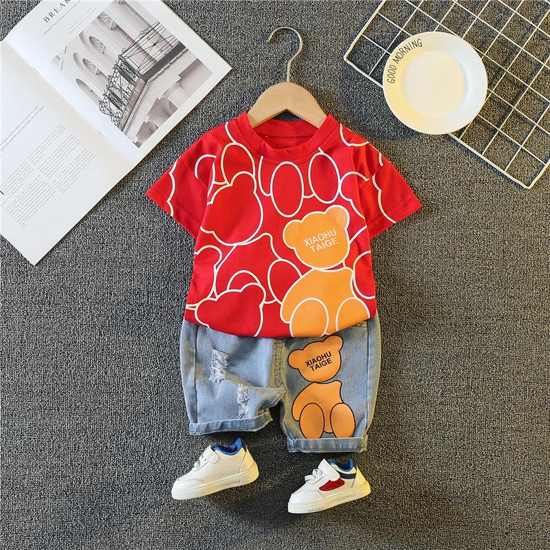 Vêtements d'été pour bébés filles, Costume pour enfants garçons, T-Shirt et short de dessin animé, 2 pièces/ensembles, Costume décontracté pour tout-petits, survêtements pour enfants, nouvelle collection 2T rouge