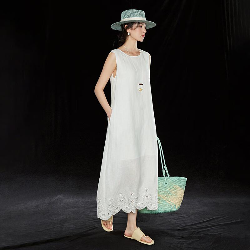 Wudao 100% Linen Resort Style Embroidered Dress
