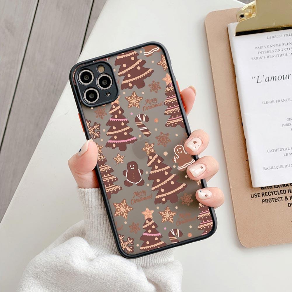 Case For iPhone 17 16 15 13 12 11 14 Pro Max 15 Plus 16e 17 Air Shockproof Clear Matte Cover Christmas Theme Cane Picture Fundas
