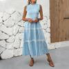Summer 2026 Middle East High-End Lace Trim Patchwork Maxi Slip Dress with French Stripes