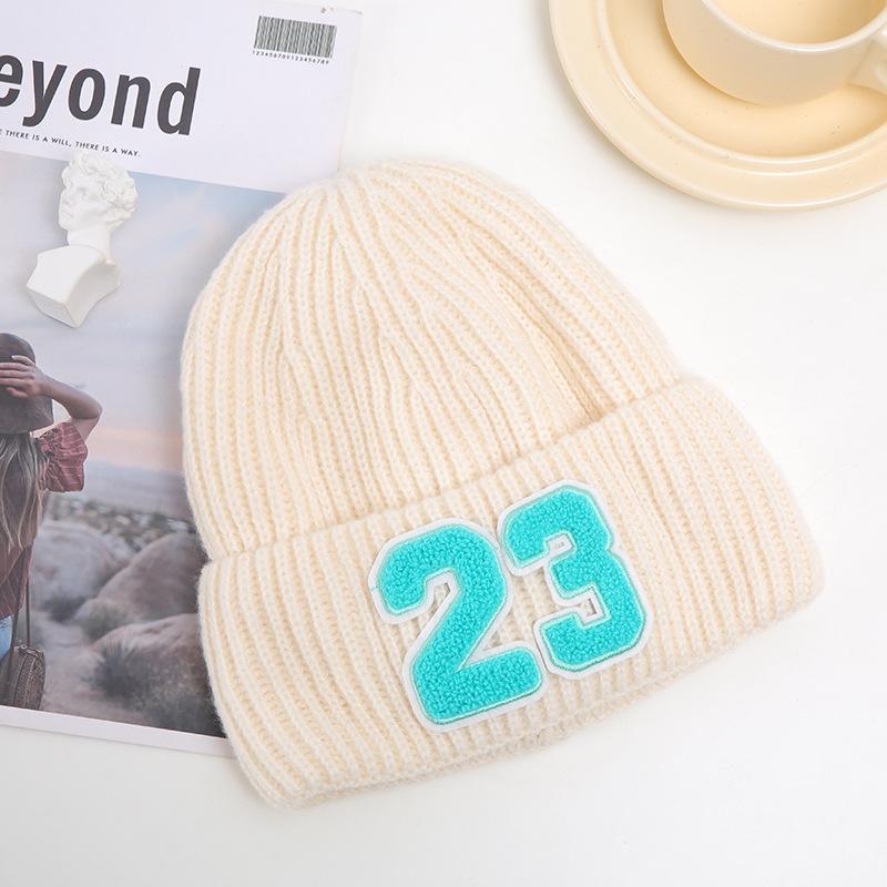 New Hat for Women's Winter Warm Plus Velvet Thickened Knitted Hat Korean Style Student Couple Patch Digital Pullover Cold Hat