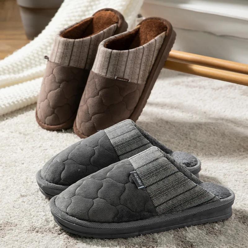 Plus Size 48 49 Waterproof Men Down Slippers Winter Indoor Fur Shoes Male Rubber Slides Floor Slippers Man Non-slip Warm Mules