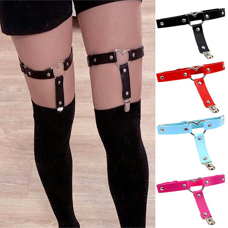 1Pcs  Women Sexy Punk Goth Heart Pu Leather Elastic Garter Leg Thigh Ring