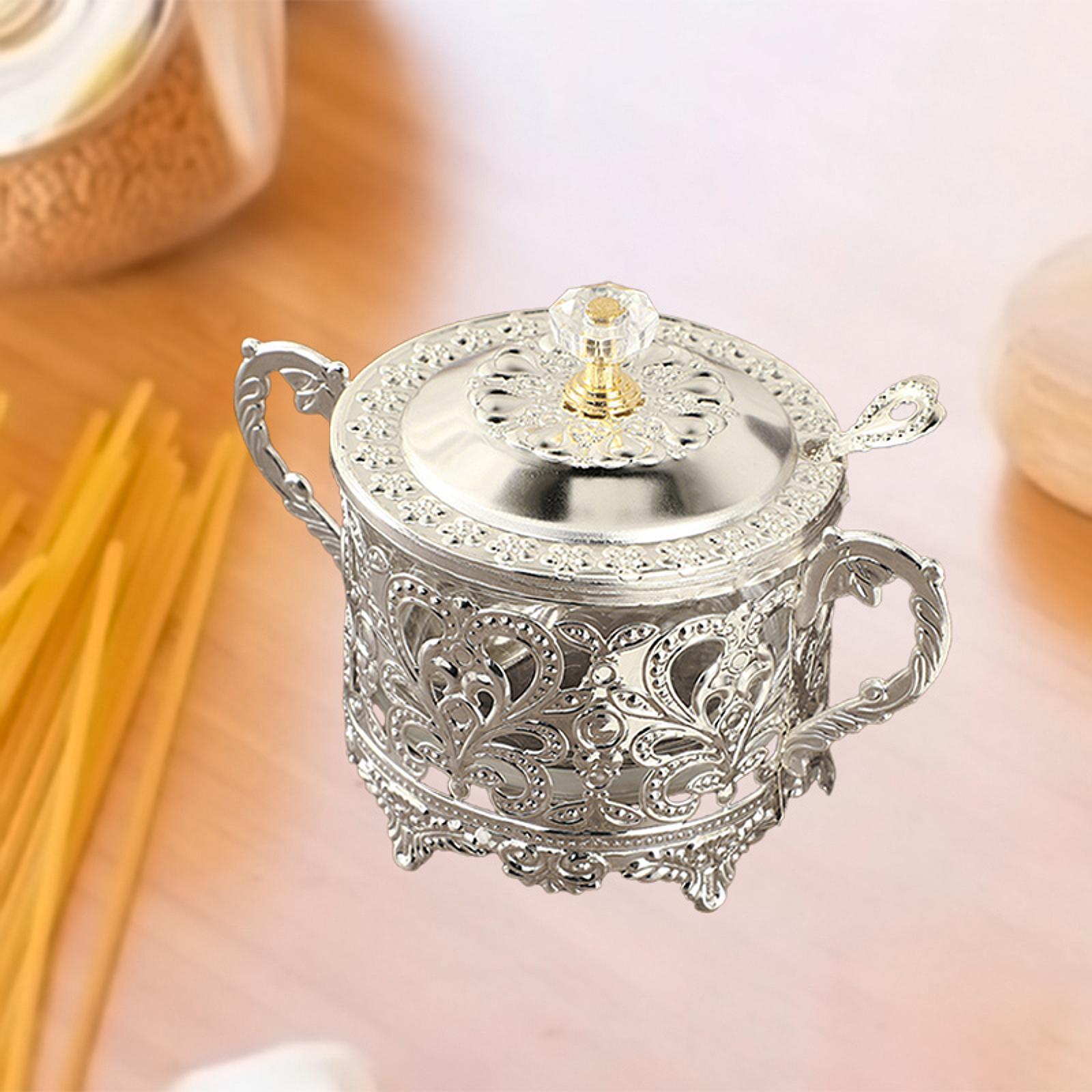 Candy Jar Candy Holder with Lid and Spoon Reusable Multifunctional Honey Jar for argento