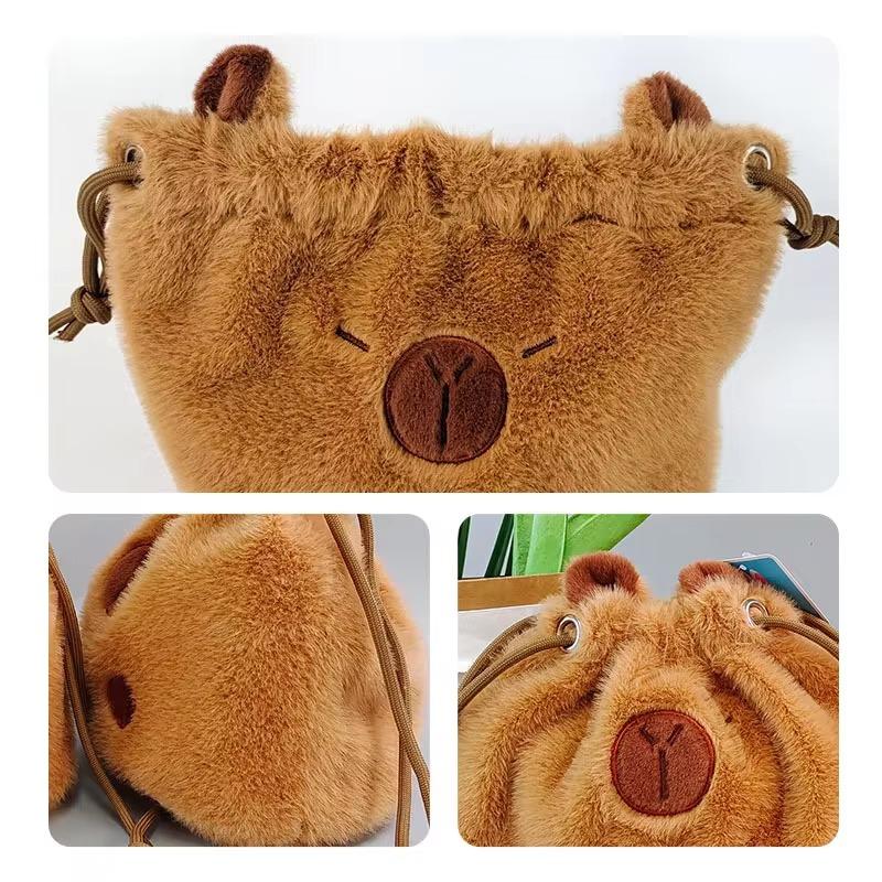 Süße Plüsch-Capybara Kordelzugtasche Geeignet für Schulanfang Aufbewahrungstasche Reise Kosmetik Kamera Aufrechte Aufbewahrungstasche Handtasche