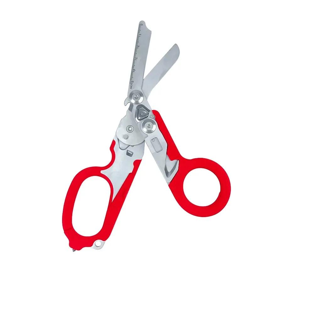Tactical Folding Multifunctional Scissors Medical Paramedic Professional Electrician Multipurpose Scissor Survival Tools красный