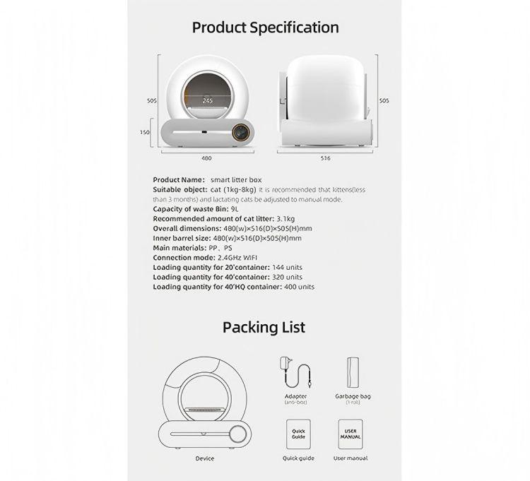 New T1 65L Automatic Smart Cat Litter Box Closed Cat Litter Box Self Cleaning Application Control Ionic Fragrance Pet Toilet Trash Tray