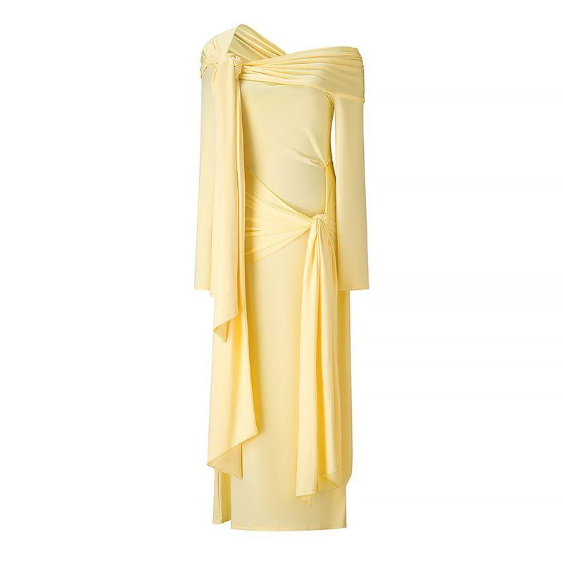 

Wenshan Evening Wind South French Seaside Vacation Sexy off-Shoulder Irregular Ribbon Slim fit Sheath Knitted dress Wenshan Evening Breeze L