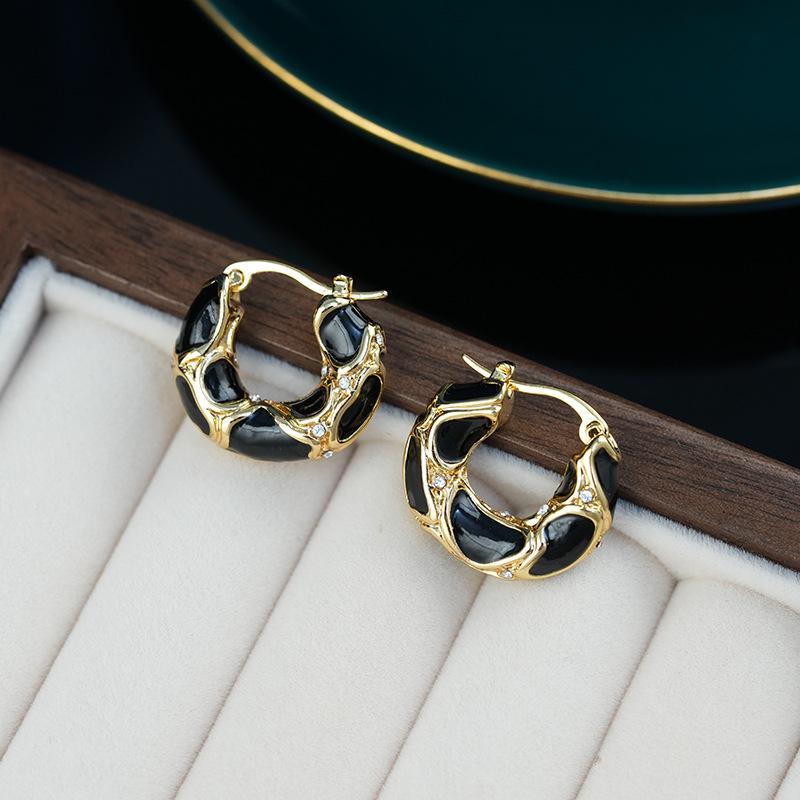 French Enamel Hoop Earrings - Women's Luxury Retro Circle Drip Oil Fashion Jewelry