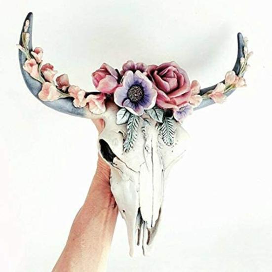Wall Ornament Beautiful Decorative Resin Succulent/Flower Cow Skull Hanging Pendant for Room