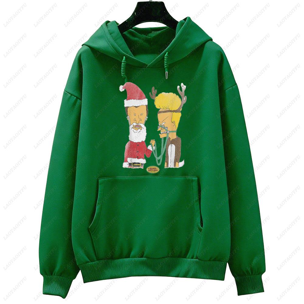 Beavis and Buttheads Christmas Xmas Festive Costumes Loose Graphic Hoodie Unisex Holiday Gift for Men Casual Wear Sweatshirt
