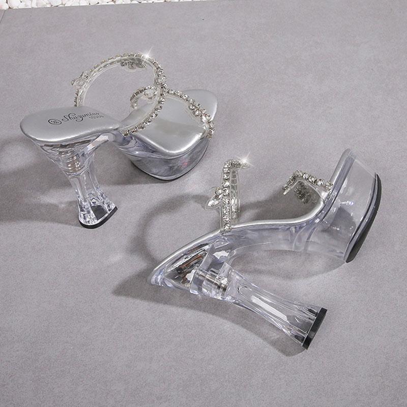 Women's Shoes Thick Heel Rhinestone Nightclub High Heels Luminous Catwalk Crystal 10365 Series 14cm Heel 4cm Platform LFD