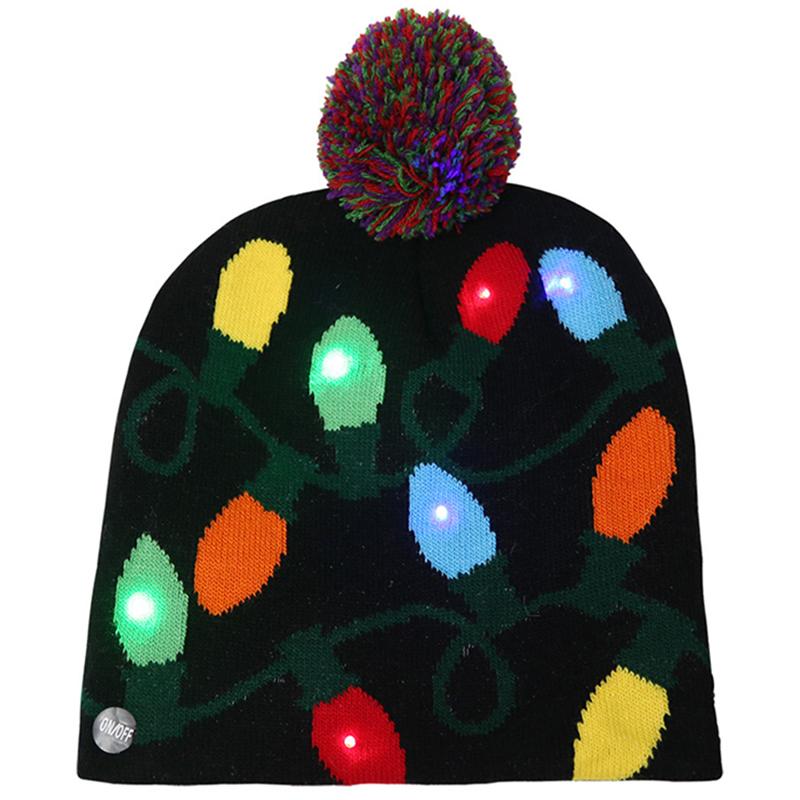 Xmas Knitted Beanie Hat Winter Warm Mens Ladies Women Ski Cap With Light Led