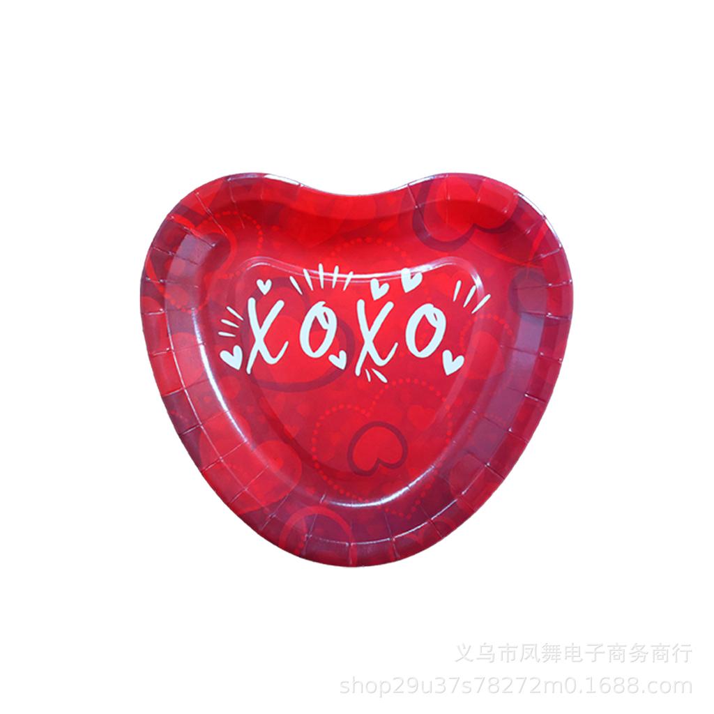 Red Love Valentine'S Day Party Paper Plate Disposable Paper Cup Paper Tissue Tablecloth Party Party Decorative Tableware
