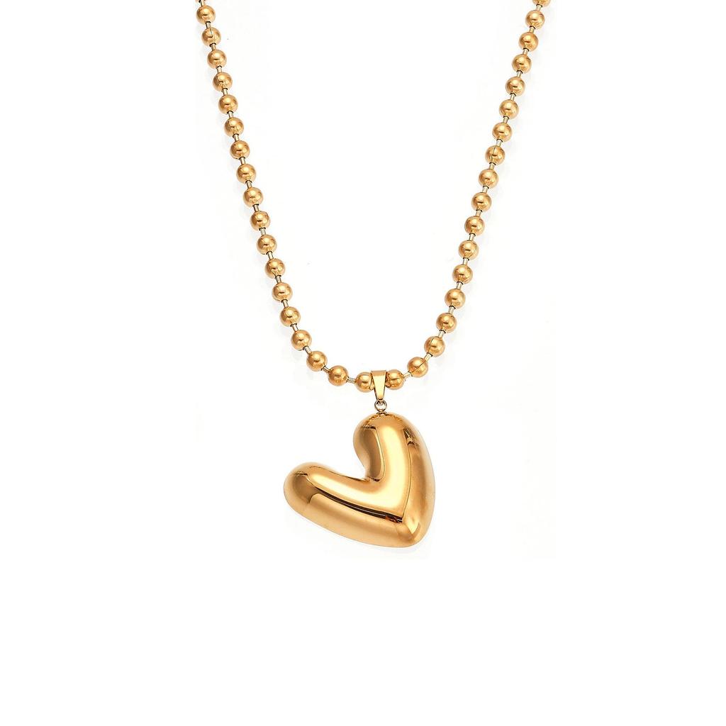 Oumayka 18K Gold-Plated Stainless Steel Heart & Round Bead Necklace