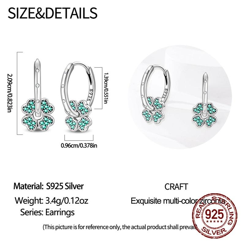 New in 925 Silver Lucky Clover Earrings for Women Girl Green Leaf Ear Studs Fine Jewelry Fashion Luxury Anniversary