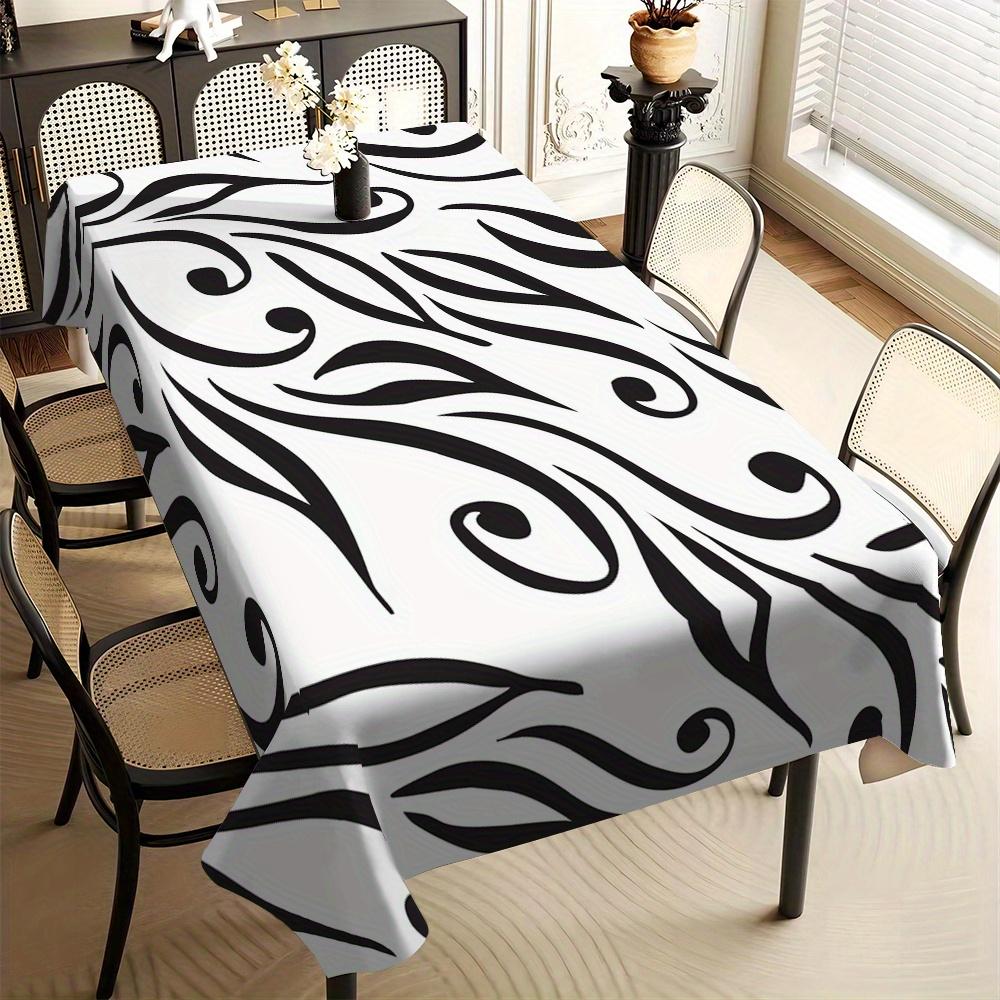 1pc Simple Black and White Theme Printed Decorative Tablecloth, Washable, Suitable for Family Kitchenzyc