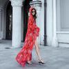 Hooded Beach Print Chiffon Cardigan for Women – Flowy, Breathable, Sun Protection Cape