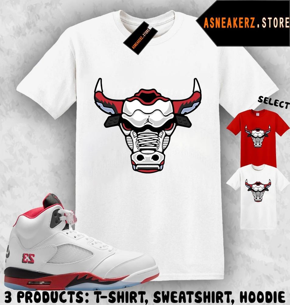 Футболка в тон 5 OG Fire Red 2025 Кроссовки для matching Сникерхед Bulls 23 Футболка Унисекс Футболка S