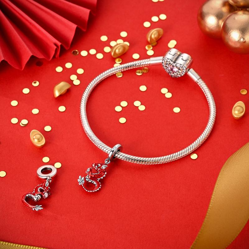Authentic Charm Bead Charms Copper Plated Dreamy Oriental Red Dragon Pendants Compatible With Bracelets Ideal For Women Jewellery Making Diy Gifts