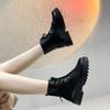 Shoes Female  Fashion Ankle Women's Boots Platform PU Modern Boots Women Round Toe Lace Up Fretwork Heel Shoes Women Zapatos