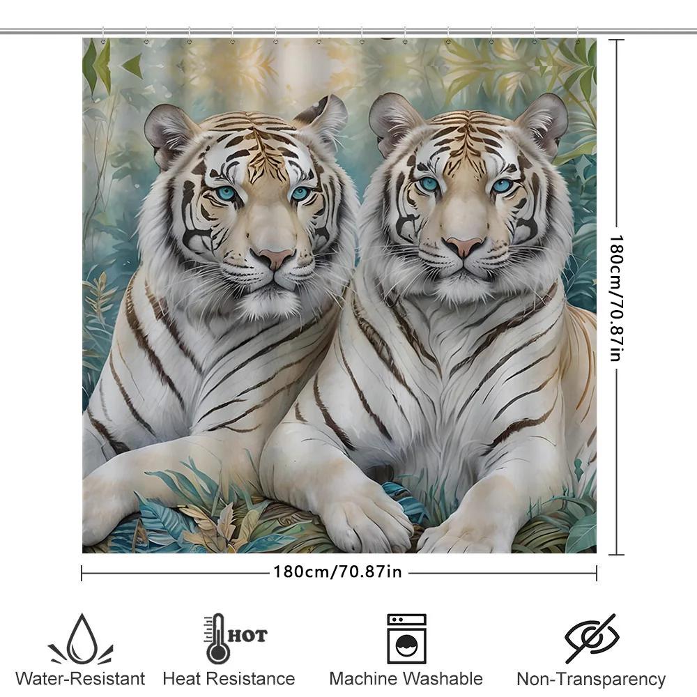 Whitened Tiger Printed Shower Curtain Waterproof Bathroom Decor Fabric Shower Curtains Set For Home Decoration
