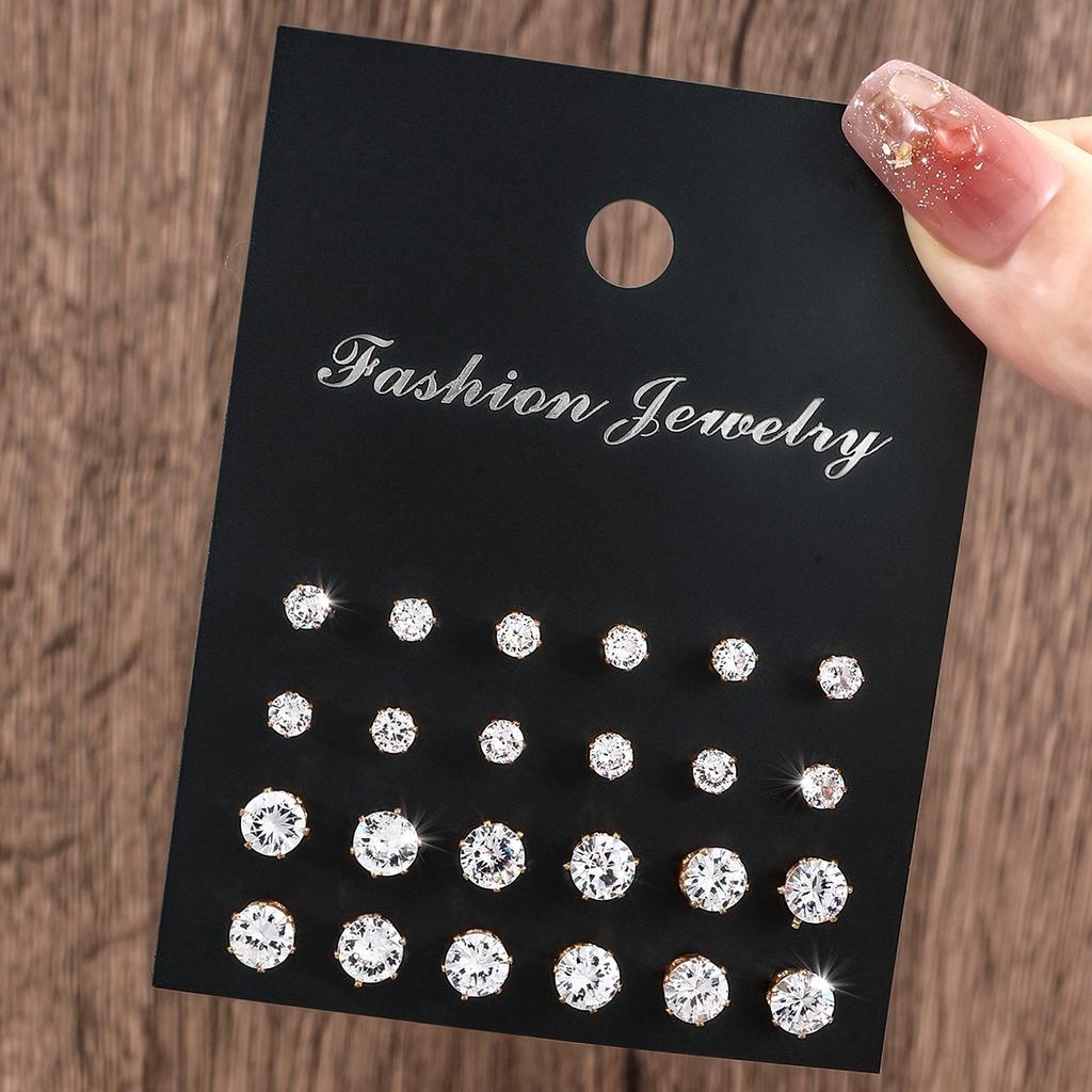 New 12 Pair Pack White Shiny Wedding Stud Earrings Set For Women Men Crystal Rhinestone Earrings Party Jewelry Accessories Gifts