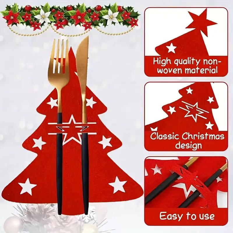 12pcs Christmas Cutlery Holder Bags Christmas Tree Shape Knife Forks Holders Xmax Party Tableware Bags Christmas Decoration 2024