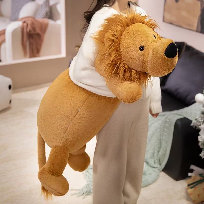 Kawaii Lion Plush Toy Long Sleep Pillow Cute Soft Stuffed Lions Fluffy Doll Sofa Cushion Nap Sleeping Plushie for Birthday Gift